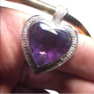 14k White Gold Pendant Heart Amethyst Diamonds